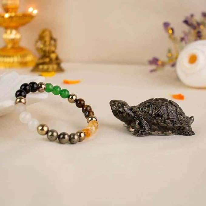 Astrotalk Dhan YOG Bracelet with Pyrite Tortoise | Tortoise for Wealth & Stability | Tortoise for Good Luck for Home & Office | Elegant Gift for Housewarming | Gift for Man & Woman