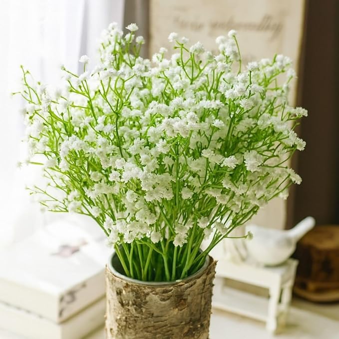 SATYAM KRAFT 20 Pcs Artificial Baby’s Breath Flowers (Gypsophila) Bouquet for Gifting, Home Decor, Living Room, Bedroom, Table Centerpiece, DIY Craft, Wedding Decoration (28.5 cm, Without Vase)