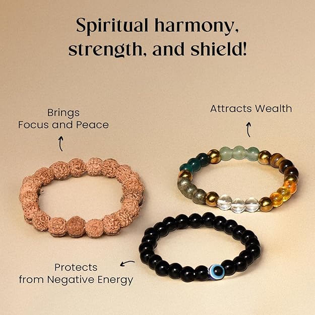 Astrotalk Maha Dhan Yog Combo | 5 Mukhi Rudraksha | Dhan Yog Bracelet | Evil eye Bracelet | Unisex healing Astrology bracelets for Men & Women