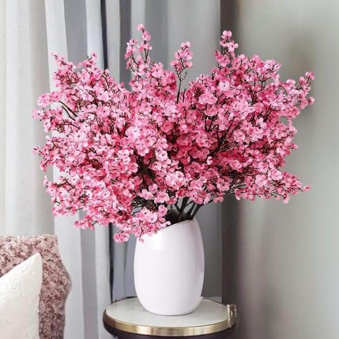SATYAM KRAFT 1 Bunch Artificial Babys Breath Gypsophila Flowers Bunch | Fabric Bouquet for Home Decoration, Bouquets, Bedroom, Living Room, Wedding & Festive Decor (Without vase, Pink)