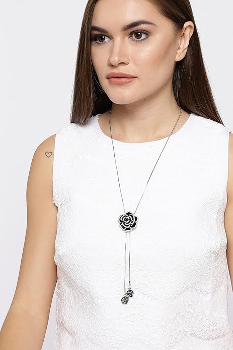 YouBella Long Chain Silver Plated Necklace Pendant for Women & Girls