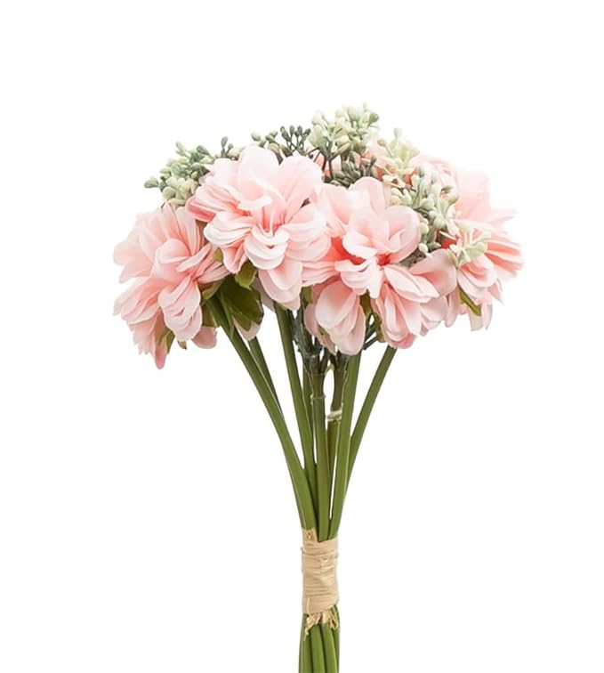 VRB Dec Plastic Tm 1 Bunch Dahlia Artifical Flower Bunch Fake Flowers For Gifting, Home, Office, Bedroom Decoration Items Flowers For Vase (Without Vase Pot) (Pink)
