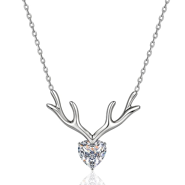 HighSpark Deer Heart Pendant Chain Necklace | 92.5 Sterling Silver & Diamond like Brilliance Sparkling Zirconia for that Stunning Shine | Lovely Gift