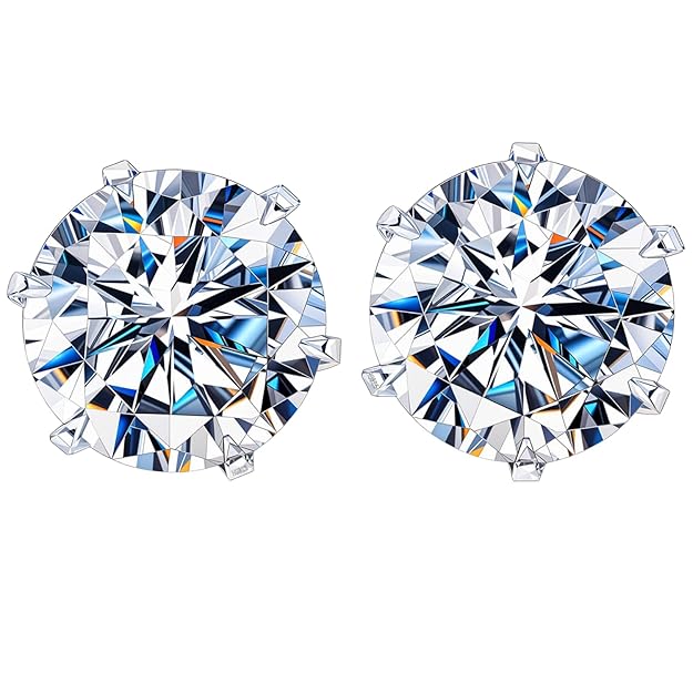 HIGHSPARK 925 Silver Solitaire Stud Earrings | 92.5 Sterling Silver & Round Brilliant Cubic Zirconia Tops for Men Women