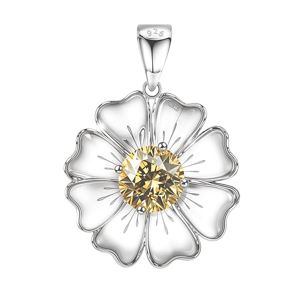 HighSpark 925 Silver Sunflower Solitaire Pendant | 92.5 Sterling Silver and Diamond like Brilliance Sparkling Zirconia | Lovely Gift - Sunflower