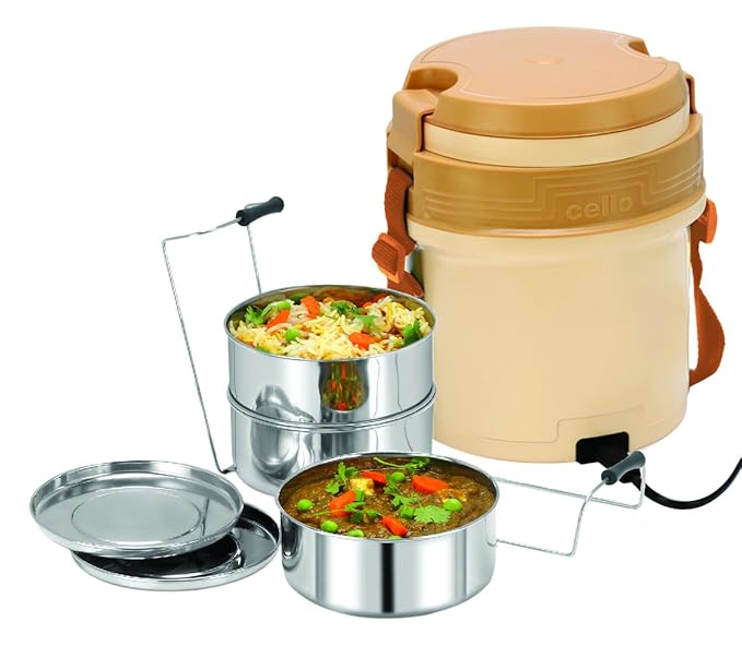 CELLO Newton Plastic Electric Lunch Box, Set of 3, Beige