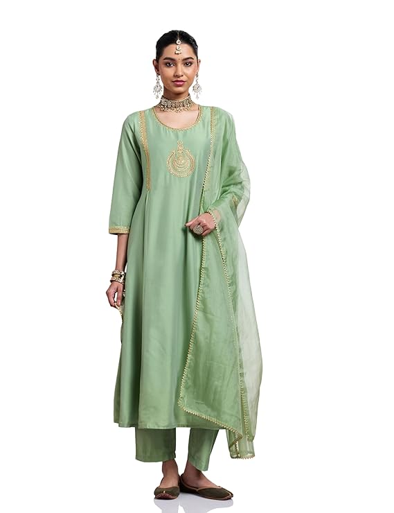 Amazon Brand - Myx Women's A-Line Churidar Style Salwar Suit Set with Dupatta | Straight Pant (Available in Plus Sizes)