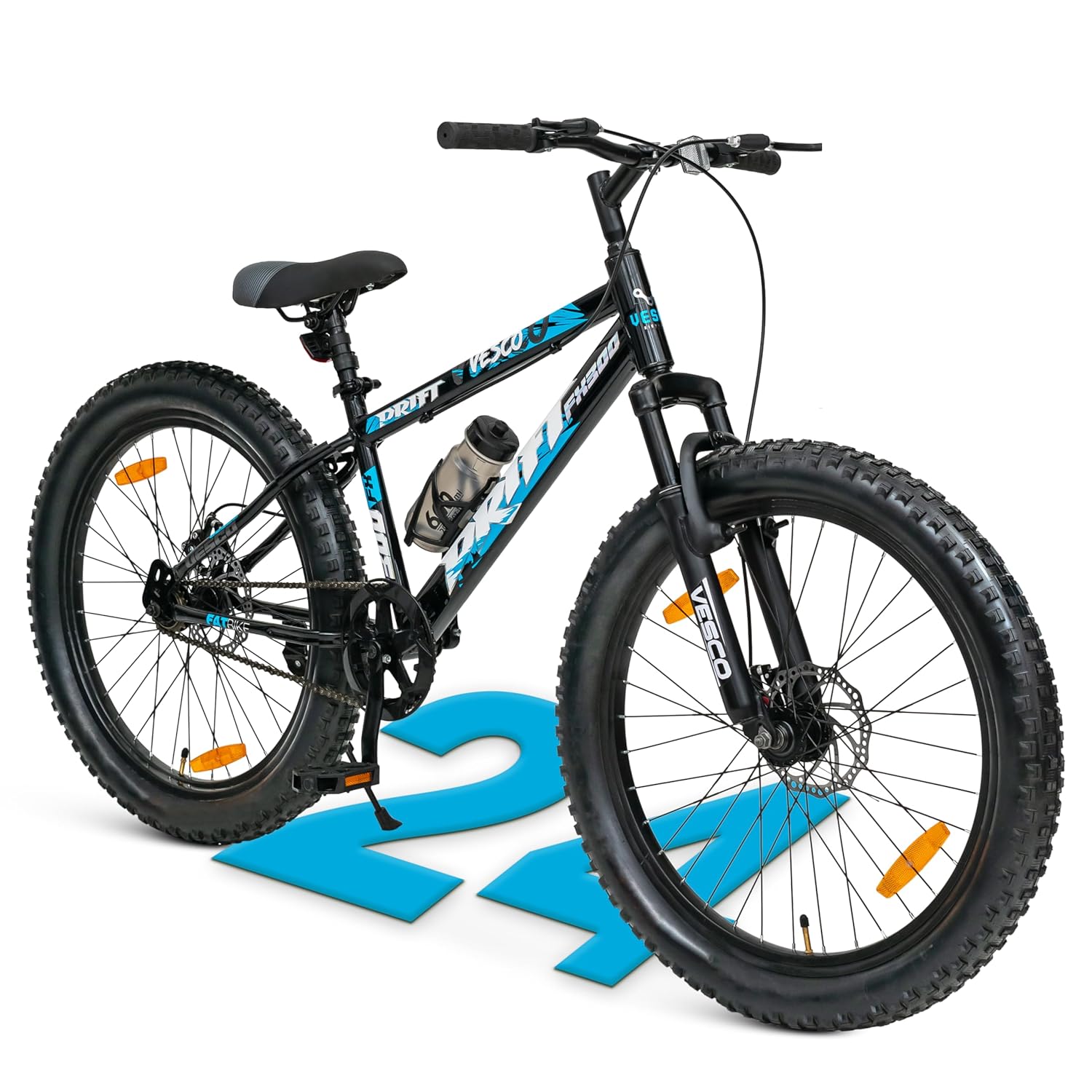 VESCO Drift FX300 Black 24T Semi Fat Bike | Kids Cycle for Boys 9-13 | 16 inch Frame | Mountain Bicycle with Front Suspension & Dual Disc Brake | Ideal for Kids 10-12 Years (Single Speed)