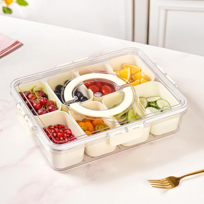 Nestasia Divided Fridge Organiser Storage Box with Lid and Handle - Airtight Fridge Storage Container with 8 Removable Compartments, BPA-Free Multipurpose Serving Veggie Tray