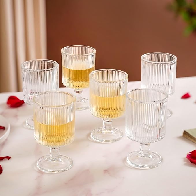 Nestasia Glasses Set of 6 Elegant Stemmed Goblets (225ml) | Ideal for Water, Juice, Cocktails, Mocktails for Gifting & Floral Arrangements