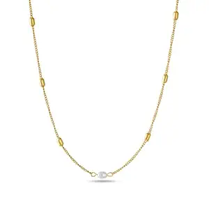 PALMONAS 18k Gold Plated Single Pearl Necklace for Women - Gift for Girls & Women | Waterproof & Anti-Tarnish Necklace