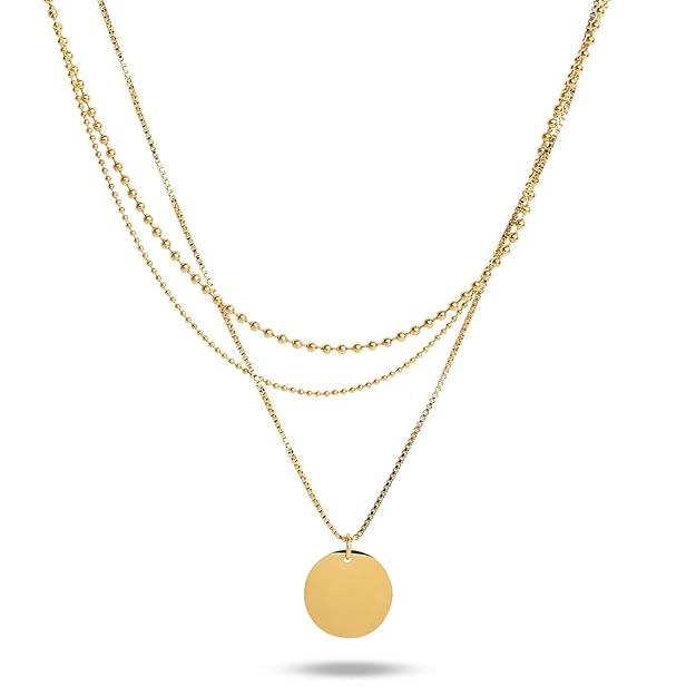 PALMONAS Round Belle Three Layer Necklace for Women - Waterproof & Anti Tarnish Jewellery | Gold Plated Necklace Chain Gift For Women & Girls, Stylish & Trendy Necklaces for Ladies