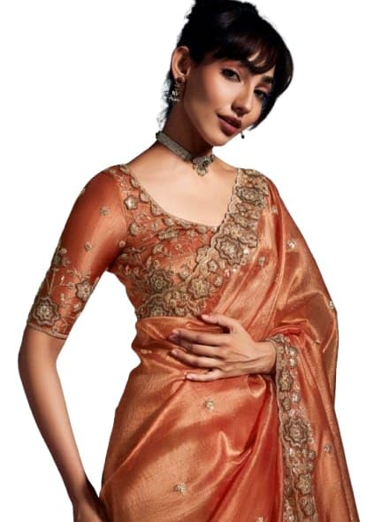 Flosive Women's Havy Organza Silk Saree With Unstitched Blouse Piece - Party & Wedding Were