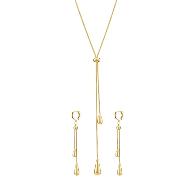 PALMONAS Dangling Teardrop Necklace & Earring Jewellery Set For Women | Gift For Women & Girls
