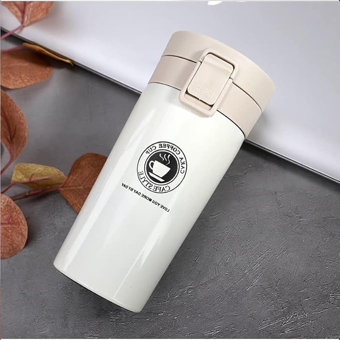 Novo Insulated Coffee Travel Mug, Double Walled Stainless Steel Tumbler, Insulated Cup with Leakproof Lid, Thermal Mug with Non-Slip Protective Grip (White)