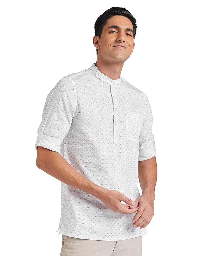 Amazon Brand - Symbol Men Cotton Printed Short Kurta (Regular Fit)