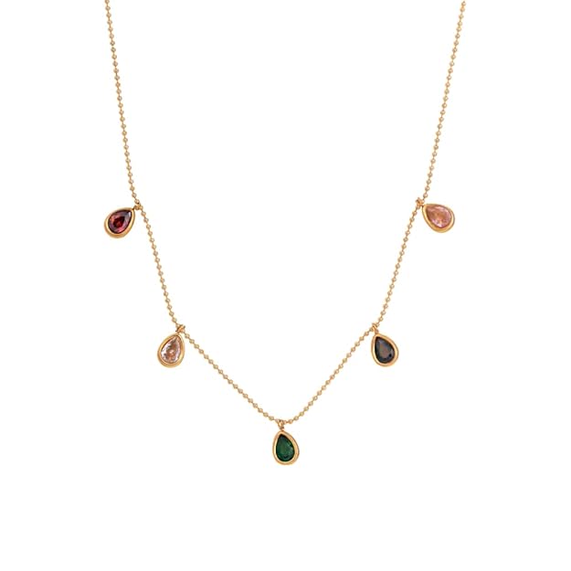 PALMONAS Colourful Stones Necklace for Women - 18K Gold Plated Necklace, Women's Jewellery | Gift for Girls & Women