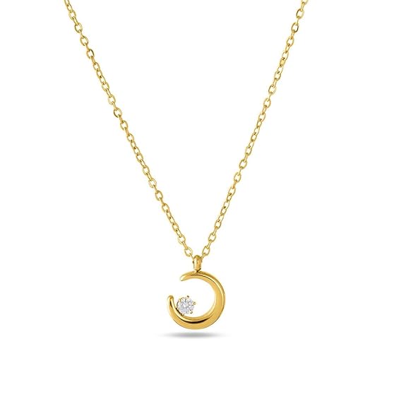PALMONAS 18k Gold Plated Moon Charm Necklace for Womens Waterproof & Anti-Tarnish