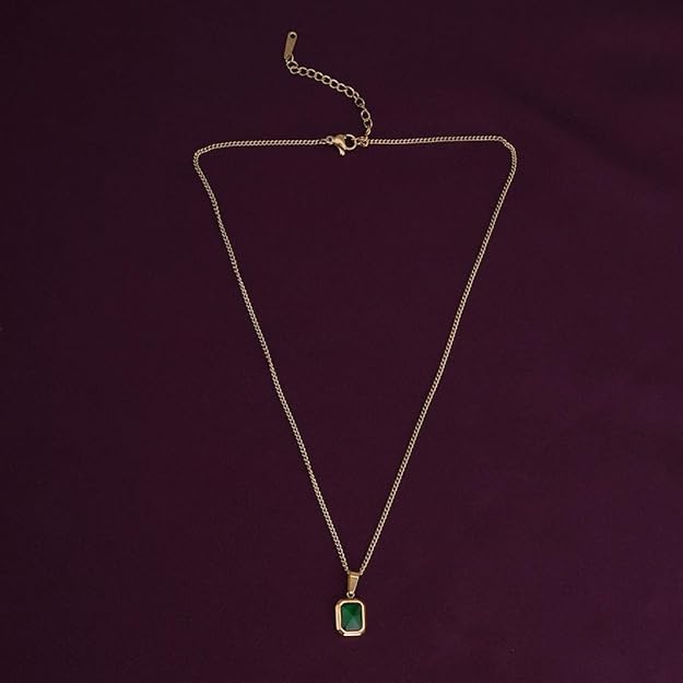 PALMONAS 18k Gold Plated Classic Emerald Necklace for Women - Jewellery Gift for Girls & Women | Waterproof & Anti-Tarnish Pendant Chain, Stylish & Trendy Necklaces for Ladies