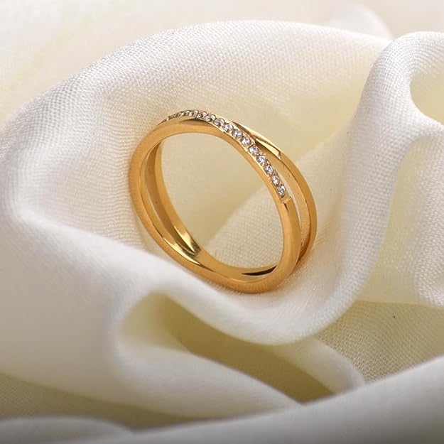 PALMONAS White CZ-Studded Finger Ring for Women (Size-6,7,8) - Gift for Girls & Women | 18k Gold Plated Rings