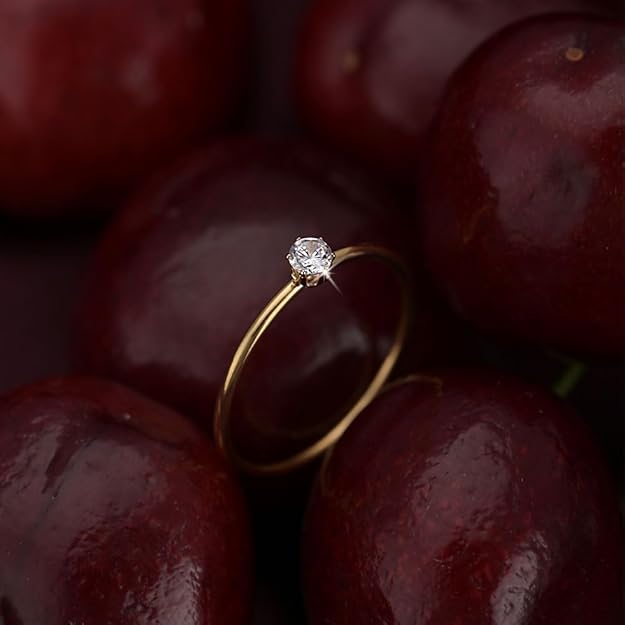 PALMONAS Mini Solitaire Ring for Women (Size-6,7,8) - Gift for Girls & Women, 18k Gold Plated Rings