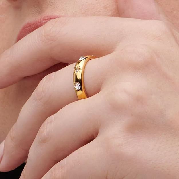 PALMONAS Stone Studded Gold Plated Ring for Women (Size-6,7,8) - Gift for Girls & Women