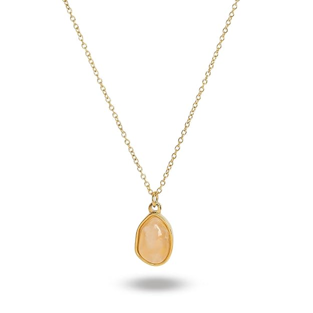 PALMONAS Pink Quartz Necklace for Women - Gold Plated Necklace Chain, Waterproof & Anti Tarnish Jewellery | Gift For Women & Girls