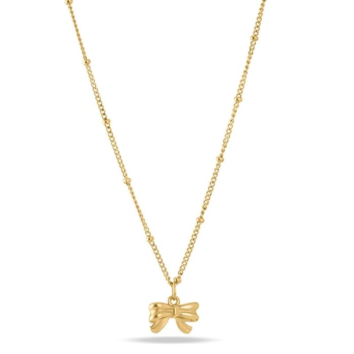 PALMONAS Gilded Bow Necklace for Women - Jewellery Gift for Girls & Women | Waterproof & Anti-Tarnish Bow Pendant Chain, Stylish & Trendy Necklaces for Ladies