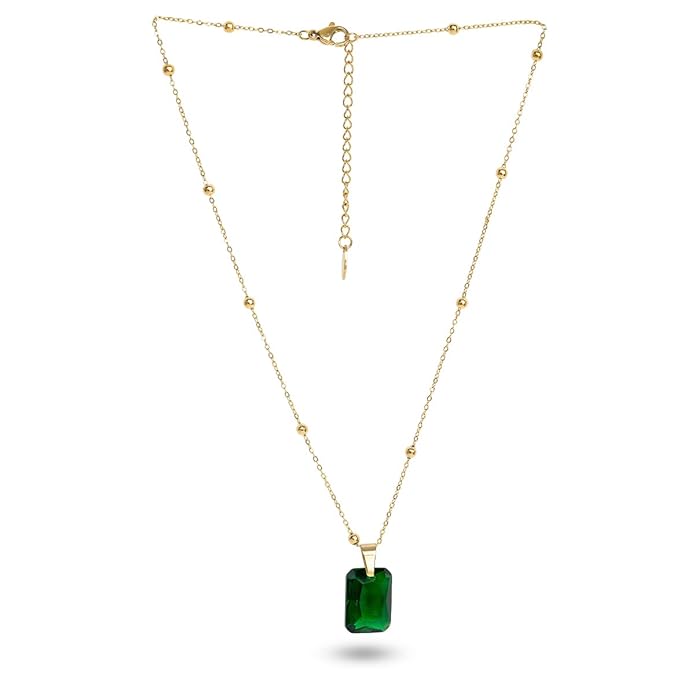 PALMONAS Dazzling Emerald Necklace For Women - Jewellery Gift for Girls & Women | Waterproof & Anti-Tarnish Pendant Chain, Stylish & Trendy Necklaces for Ladies