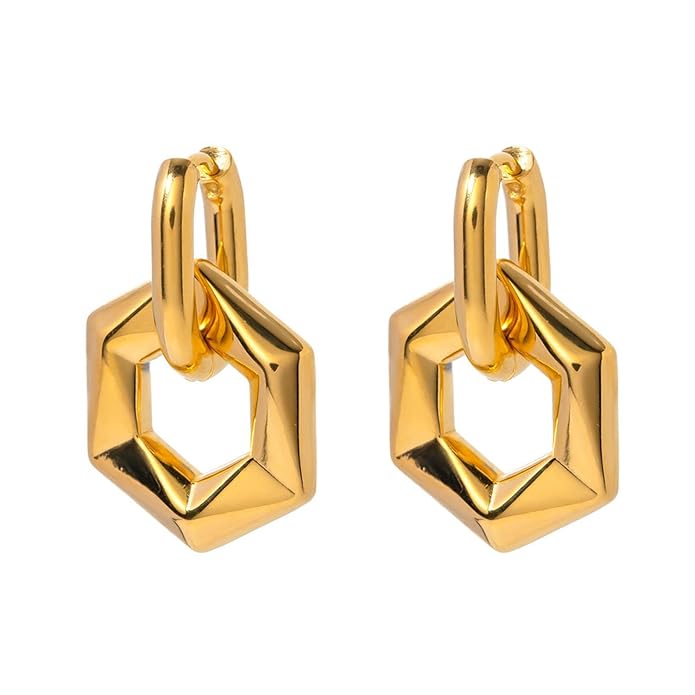 PALMONAS Shraddha Kapoor Star Constellation 18K Gold Plated Hexagon Drop Earrings for Women - Waterproof, Anti-Tarnish, Gift for Women & Girls