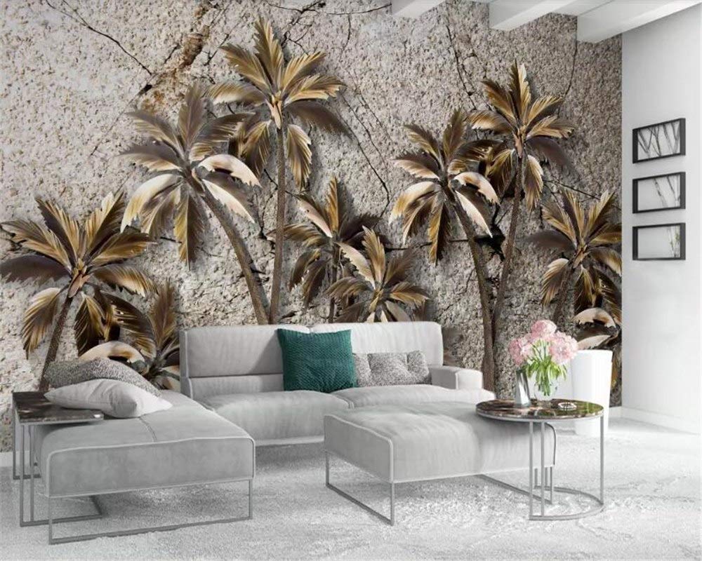 Avikalp Exclusive AWZ0319 3D Wallpaper Modern Fashion Personality Marbled Golden Coconut Tree HD 3D Wallpaper(304cm x 243cm)