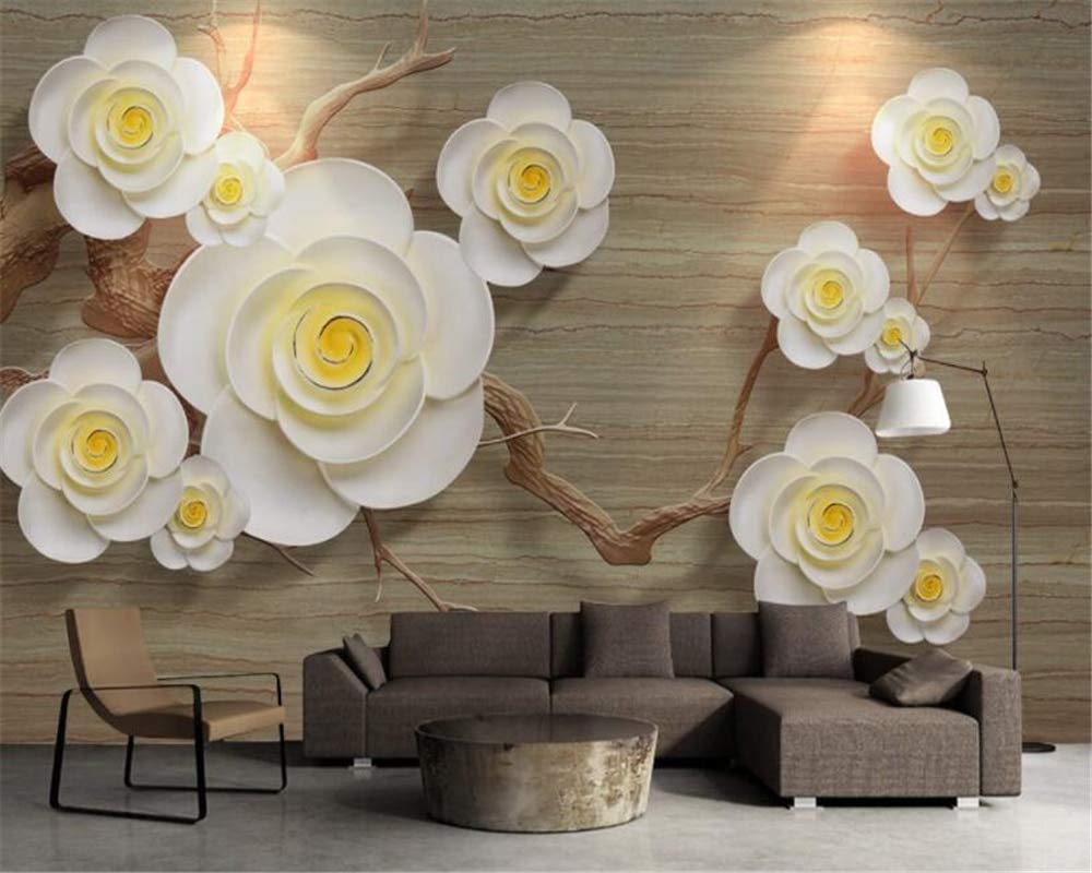 Avikalp Exclusive AWZ0161 3D Wallpaper Living Room Background 3D Modern Flower Embossed Background Wall Decoration HD 3D Wallpaper[15 ft x 12 ft] / [457 cm x 366 cm]