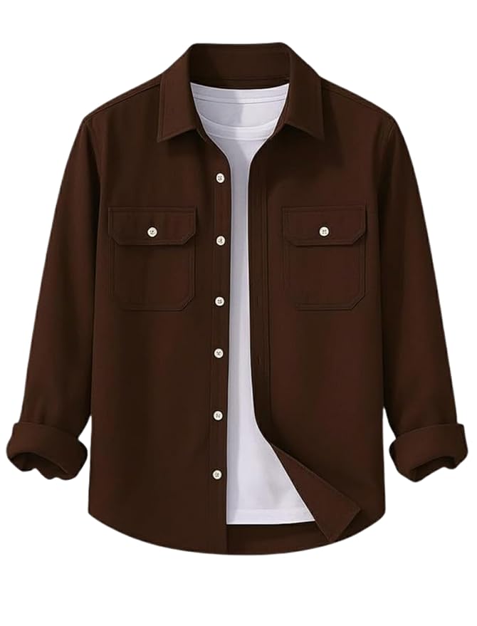 DEELMO Men’s Stylish Cotton Blend Casual Shirt || Full Sleeve Button-Down Shirt with Dual Flap Pockets || Comfortable Breathable Fabric || Perfect for Casual Office and Outing Wear