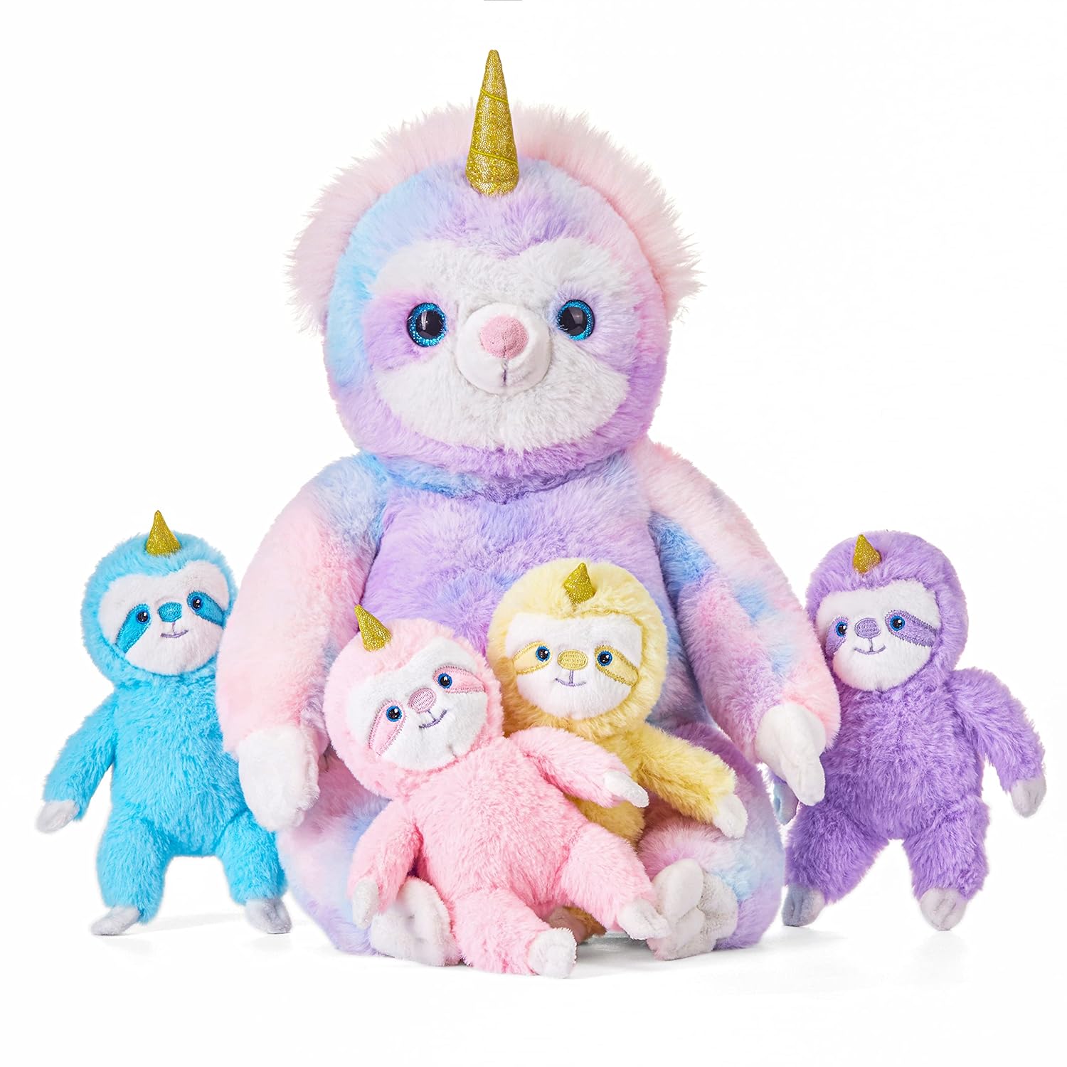 IKASA Mommy Sloth Stuffed Animal Mom and Baby Plush Toy,Cute 20" Soft Small Fluffy Mama Family Set with Little Mini Babies,Gifts for Kids