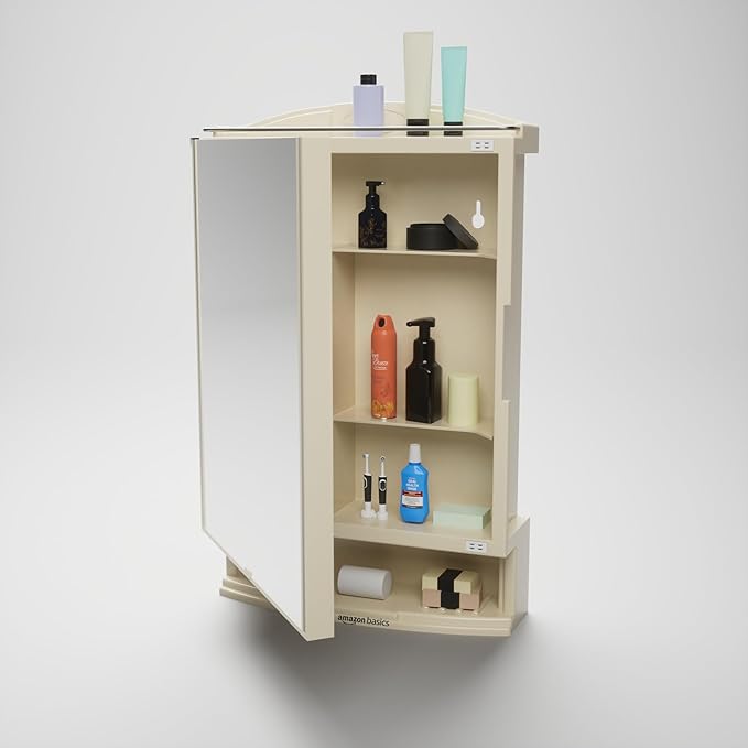 Amazon Basics Plastic Multipurpose, Wall-Mounted Storage Cabinet with Mirror, Small (Ivory)