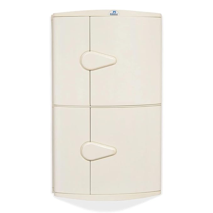 Nilkamal GEMM Bathroom Corner Cabinet|3-Year Warranty|Modern & Stylish|Space-Saving Storage|Wall Mounted Plastic Bathroom Cabinet with 2 Doors & Shelves|Bathroom Accessories|Durable|Ivory