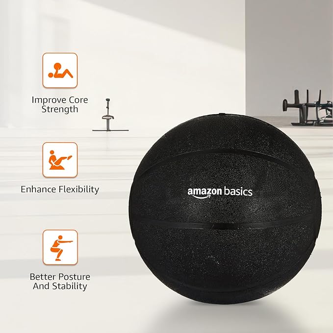Amazon Basics Rubber Medicine Ball | Exercise Ball | Textured Finish for Strong Grip | Exercise & Fitness | 5 Kg | Black