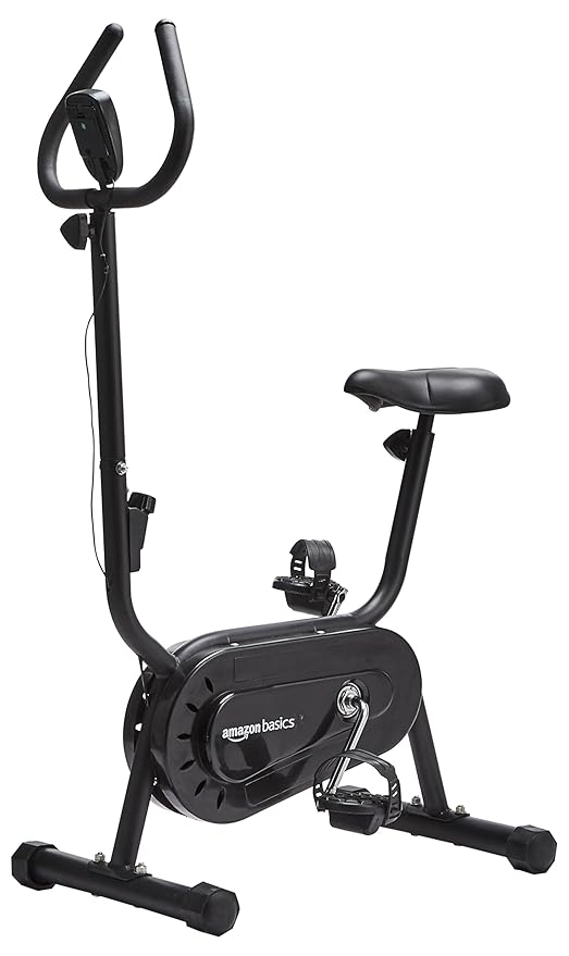 Amazon Basics Pro Stationary Exercise Belt Fitness Bike for Weight Loss at Home with Display and Resistance Control, White (Free Installation Assistance, Max User Weight: 100 kg)
