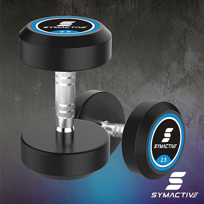 Amazon Brand - Symactive Rubber Coated 5 Kg Bouncer Dumbbells Set for Full Body Workout (Set of 2, 2.5Kg,), Multicolor