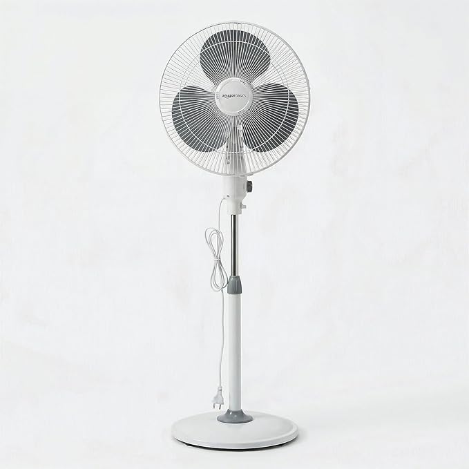amazon basics 16-Inch Pedestal Fan | Tilting Head | 1400 RPM | Silent Operation| 400mm Sweep Length (Grey)