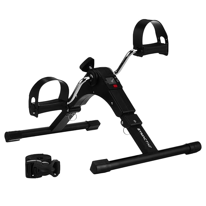 Amazon Brand - Symactive Fitness Mini Cycle Pedal Exerciser with Fixing Straps| Adjustable Resistance Levels and Digital Display | Anti-Skid, Compact & Portable | Black