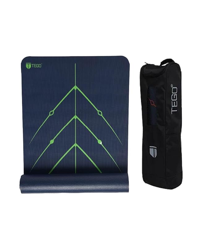 TEGO Stance Yoga Mat with GuideAlign for Posture Alignment (Blue Green With Bag)| Reversible Design with Dual Texture Grip | 5mm Thick | Antimicrobial, Non-Slip, Sweat-Resistant | 6ft x 2ft | Yoga & Fitness Mat | Shoe-friendly Workout Mat