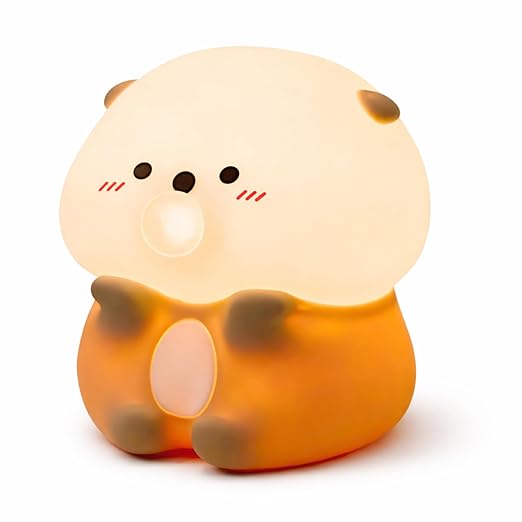 WISHKEY Bubble Blowing Otter Night Light for Kids & Adults, 3-Level Dimmable Silicone Lamp with Tap Control & Timer, USB Rechargeable, Cute Nursery Bedroom Decor Gift
