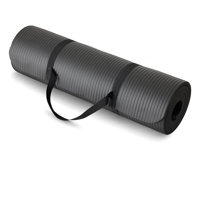 AmazonBasics Nitrile Butadiene Rubber 13mm Extra Thick Yoga | Exercise Mat with Carrying Strap | for Men & Women | Black