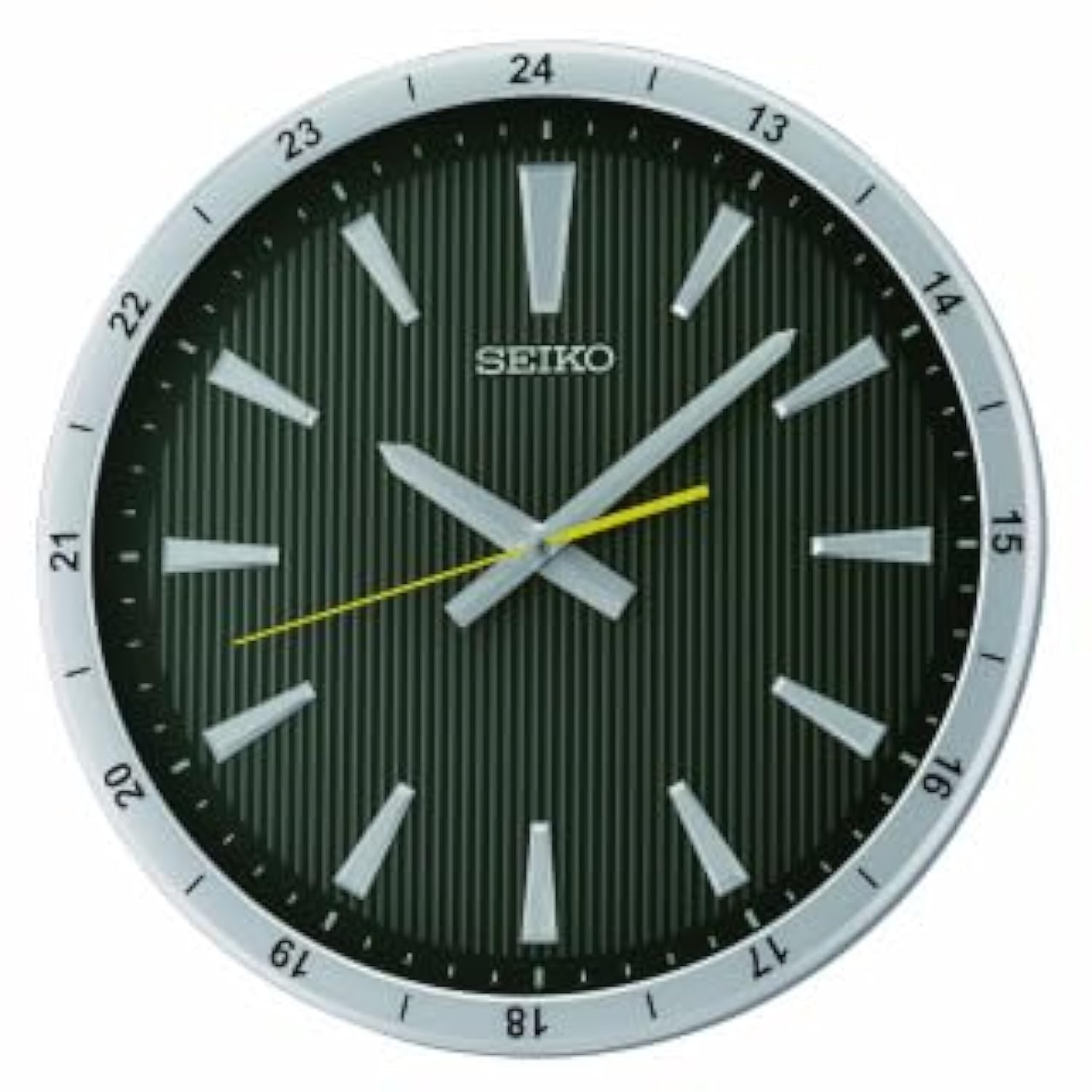 Seiko Elegant Plastic Silver Color Round Case Analog Black Dial Wall Clock for Home Office Decor Living Room Gifts with Quiet Sweep Second Hand (Size: 35 x 4.5 x 35 CM | Weight: 1000 Gram) QXA802SN