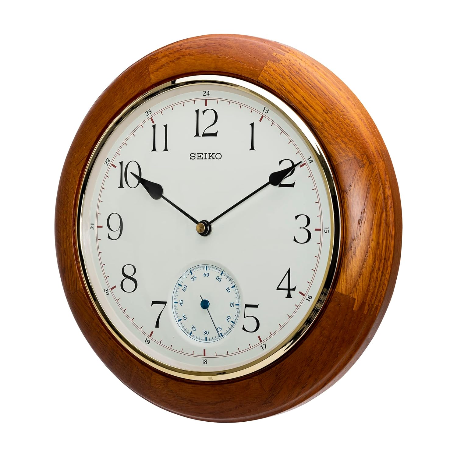 Seiko Elegant Round Analog Brown Wooden Home Decor Wall Clock with Dual Seconds Clock (Size: 30 x 4.7 x 30 CM | Weight: 1250 gram | Color: Brown)