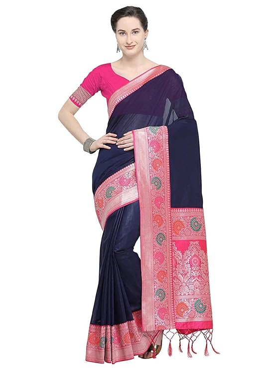 Silk Sarees Women's Soft Cotton Blend Woven Design