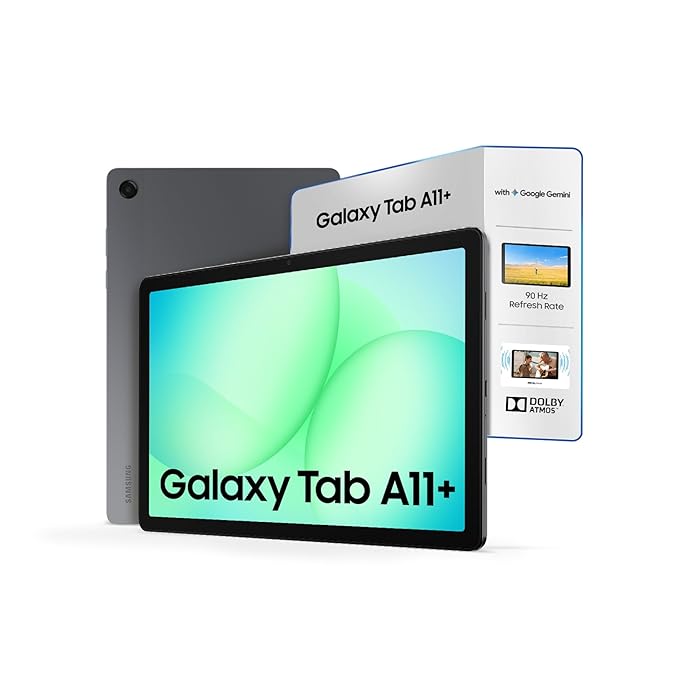 Samsung Galaxy Tab A11+ [Smartchoice], 27.82 cm (11 inch) Display, 6 GB RAM, 128 GB Storage, 90Hz Refresh Rate, AI with Google Gemini, Dolby Atmos, Quad Speakers, Wi-Fi Tablet, Gray