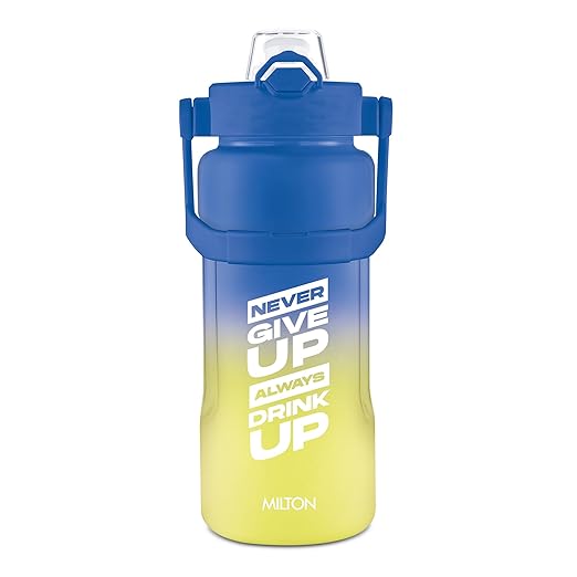 Milton Remy 2.0 Pro Sipper Rubber Coated Water Bottle (Never Give Up with English Inspirational Quote) for Adults,100% Leakproof,One-Click Open,BPA-Free,Flexible Straw, Easy Carry Handle,1800 ml, Blue
