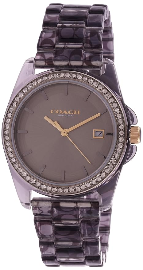 Coach Greyson Qtz Basic Calendar Grey Round Dial Women's Watch|Black Transparent Sig C Acetate Material|Black Color Band - 14504273